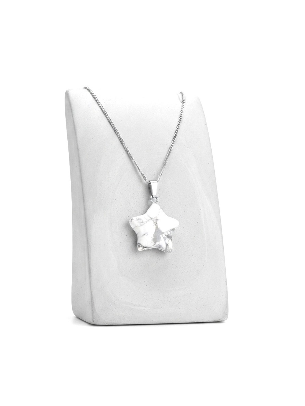 New Handmade White Grey Howlite Star Natural Gem S925 Sterling Silver Necklace
